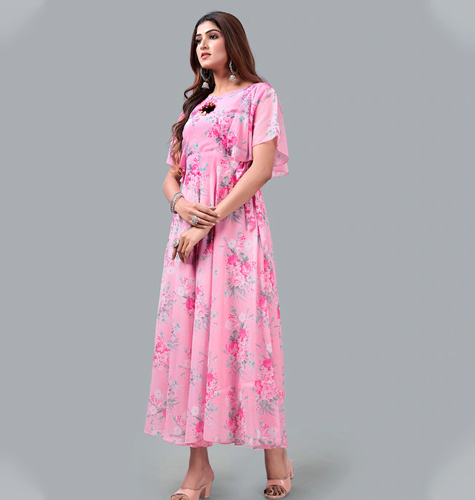 Pink Floral Georgette Maxi Maxi Dress